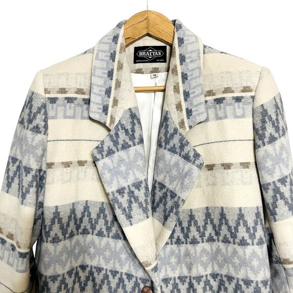 Braetan Wool Blazer Ivory Blue Aztec Size 10 - Picture 3 of 8